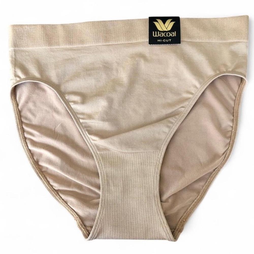 NWT Wacoal 834175 "B-Smooth" Seamless Hi-Cut Brief Panty, Beige M. - Picture 3 of 10
